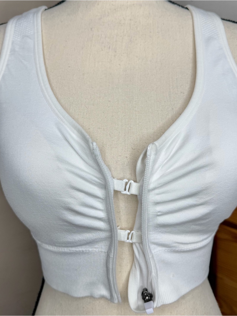 90 Degree By Reflex Seamless Katie Zip Front Sports Bra White Large - Picture 3 of 8